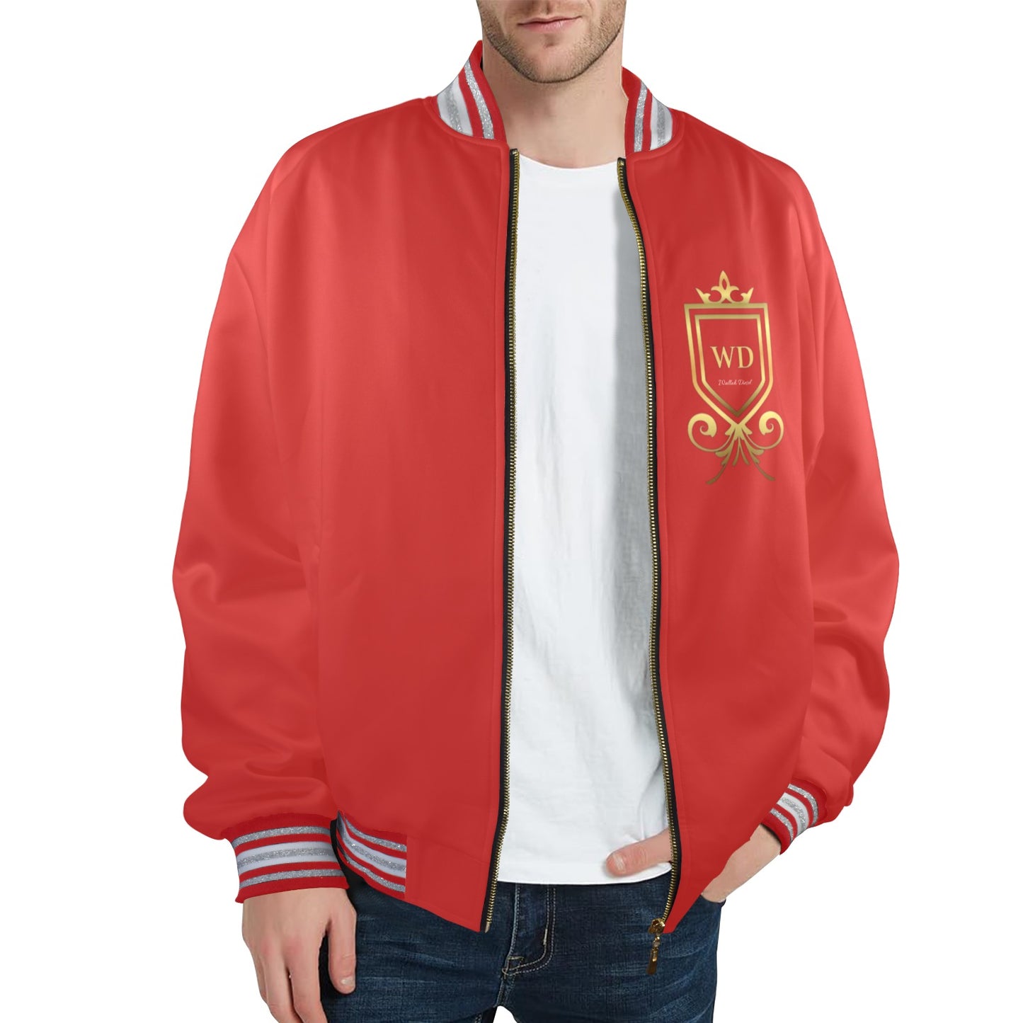 New WD Men's Striped Trim Bomber Jacket