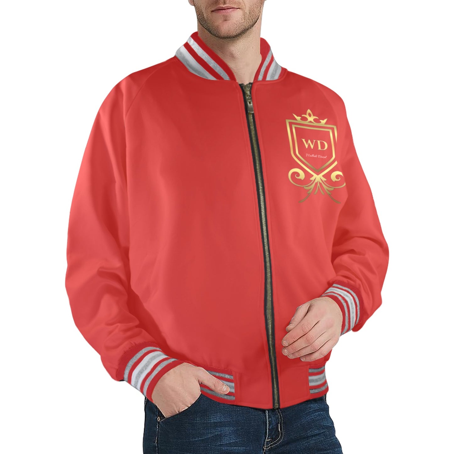 New WD Men's Striped Trim Bomber Jacket