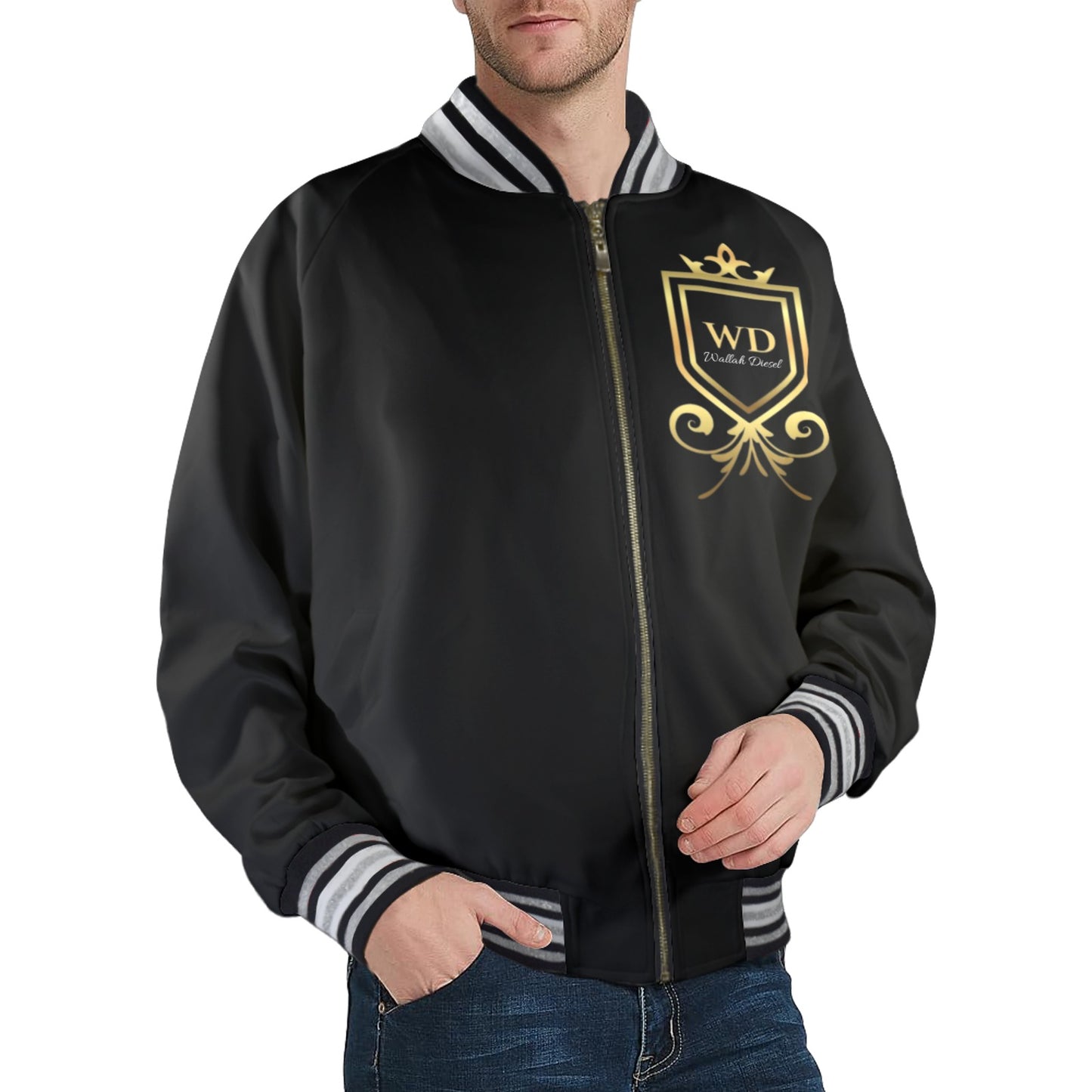 New WD Men's Striped Trim Bomber Jacket